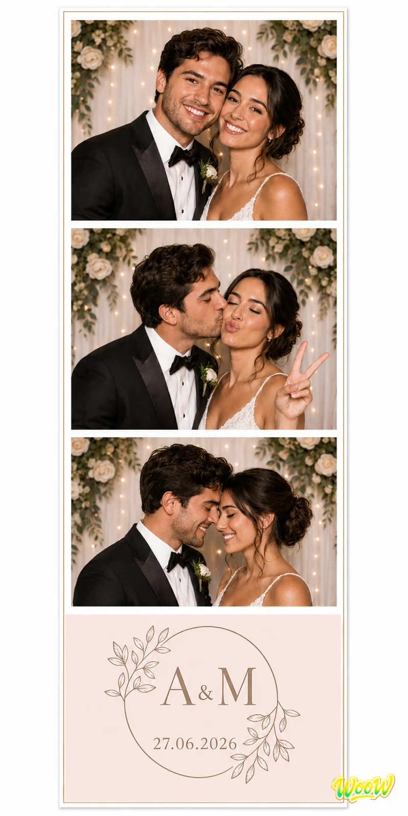 Tira de fotos personalizada de una boda del fotomatón WooW en Mallorca
