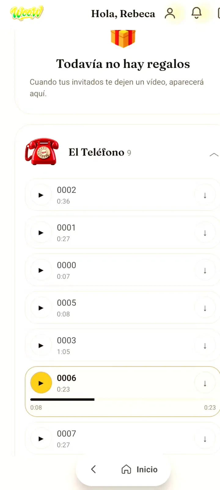 Mensajes del Audio Guestbook en la sección El Teléfono de WooW Event